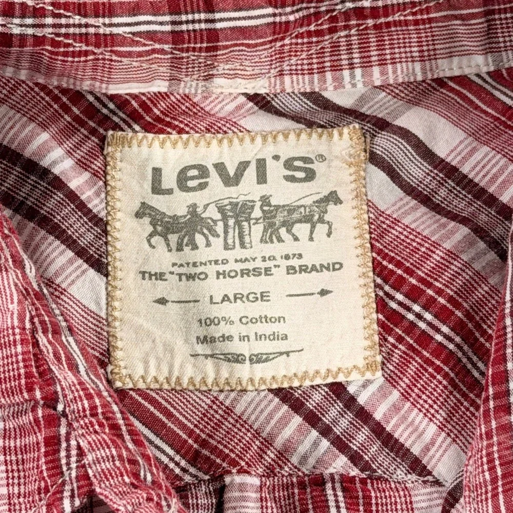 Levi's Western Shirt Mens Large Red Plaid Pearl Snap Long Sleeve Cotton 3571